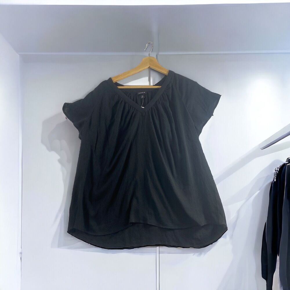 NWT Torrid Flutter V-Neck Crinkle Gauze Short Sleeve Black